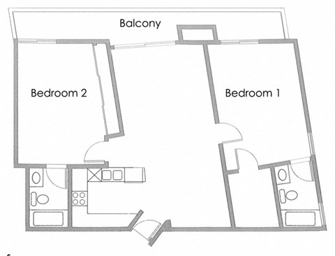 Two Bedroom 2 bath Apartment Floor Plan C at Park Rochester Apartments Westwood, Los Angeles, CA